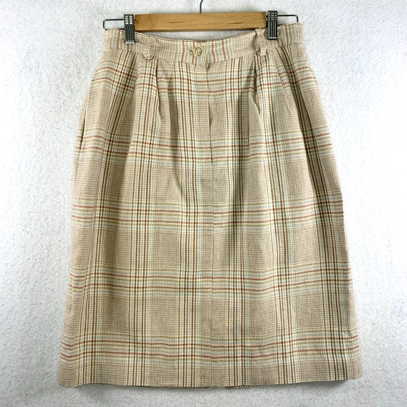 VTG Lands End Womens Plaid Skirt Sz S/M Academia Preppy Countryside Cotton Linen - Picture 1 of 12